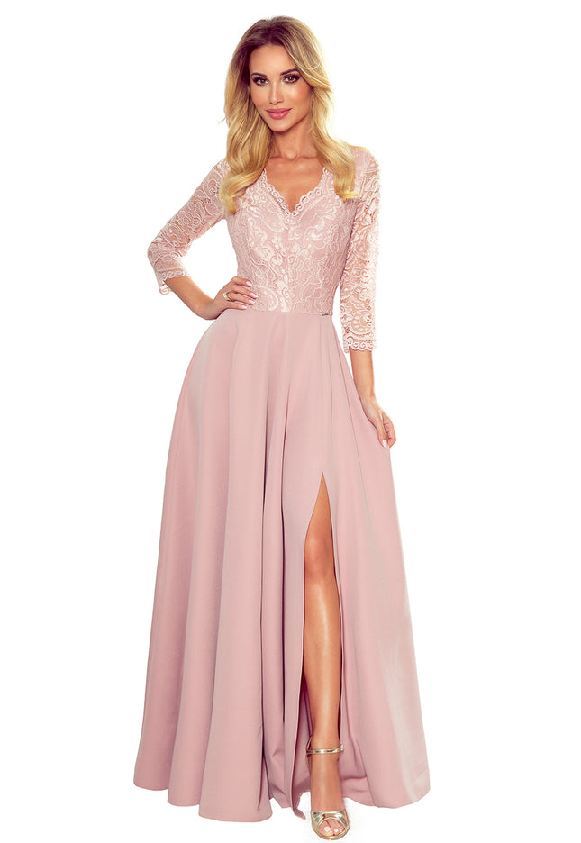 14340-6-309-4 AMBER elegantes langes Spitzenkleid mit Ausschnitt - schmutziges Rosa-6