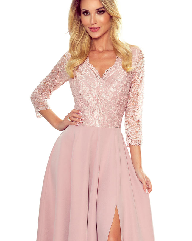 14340-7-309-4 AMBER elegantes langes Spitzenkleid mit Ausschnitt - schmutziges Rosa-7
