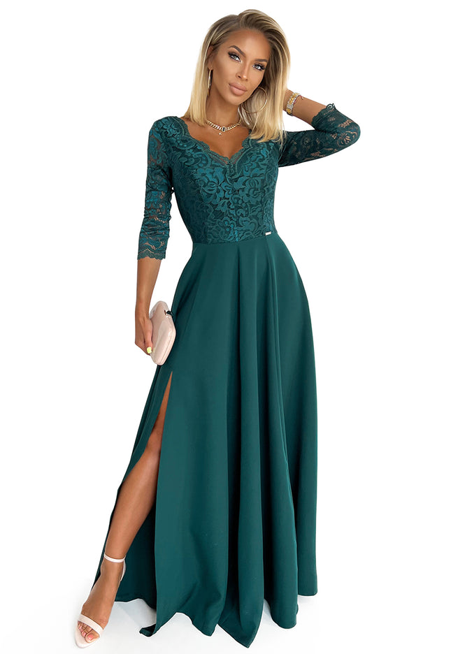16767-7-309-5 AMBER elegantes langes Spitzenkleid mit Ausschnitt - grün-7