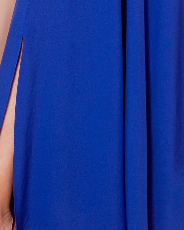 16400-5-310-3 LIDIA langes Kleid mit Ausschnitt und Rüschen - Blau-5