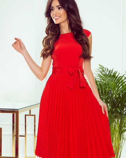 14312-1-311-1 LILA Plissee-Kleid mit kurzen Ärmeln - rot-1