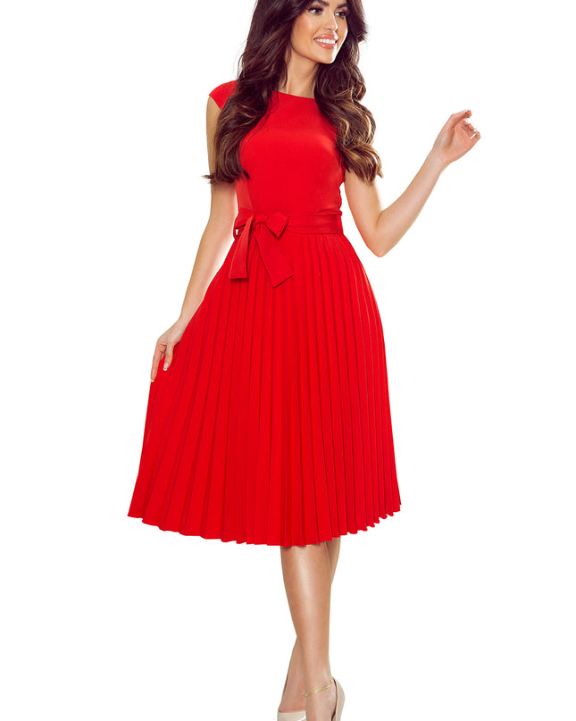 14312-7-311-1 LILA Plissee-Kleid mit kurzen Ärmeln - rot-7