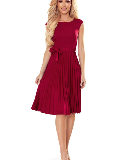 16257-6-311-11 LILA Plissee-Kleid mit kurzen Ärmeln - Farbe Burgund-6