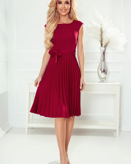 16257-3-311-11 LILA Plissee-Kleid mit kurzen Ärmeln - Farbe Burgund-3