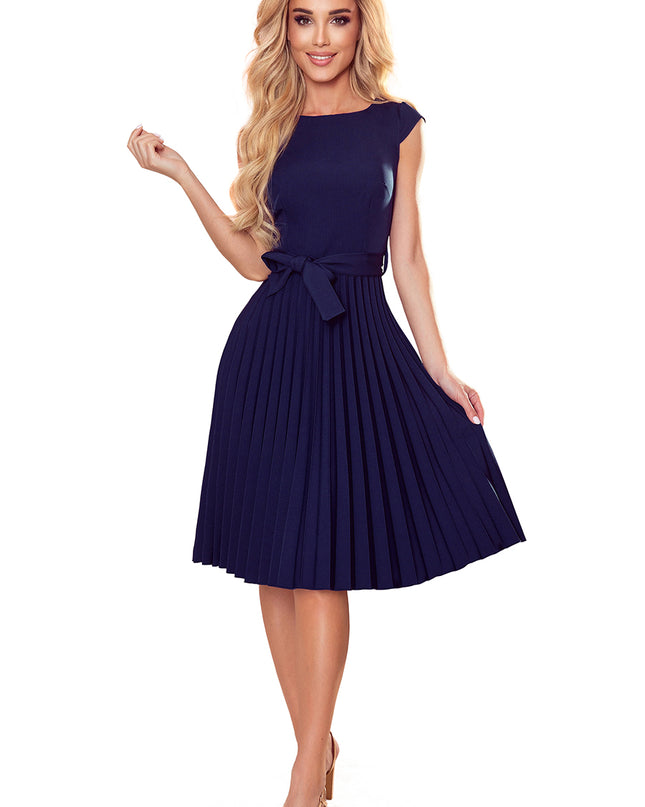 16232-6-311-12 LILA Plissee-Kleid mit kurzen Ärmeln - Dunkelblau-6