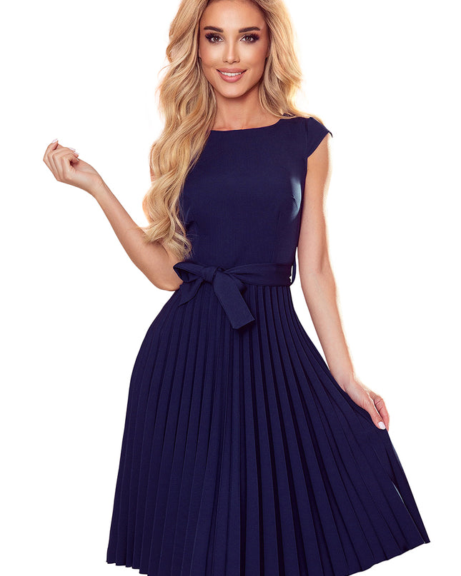 16232-7-311-12 LILA Plissee-Kleid mit kurzen Ärmeln - Dunkelblau-7