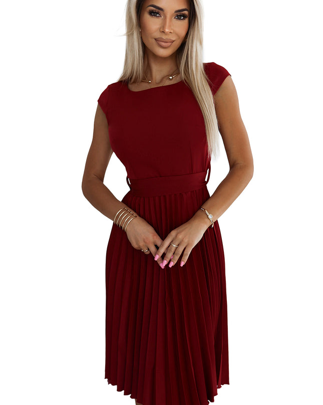 19579-6-311-15 LILA Plissee-Kleid mit kurzen Ärmeln - Farbe Burgund-6