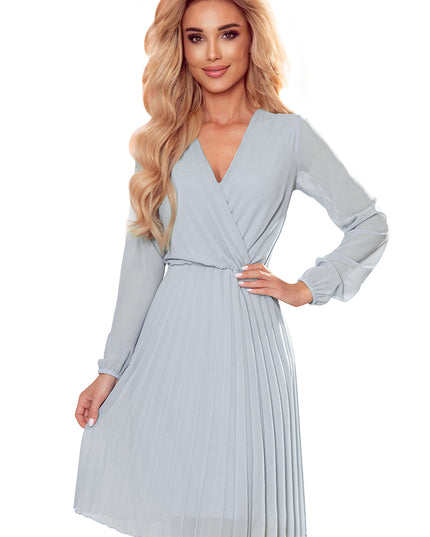 16673-7-313-11 ISABELLE Plisseekleid mit Ausschnitt und Langarm - grau-7