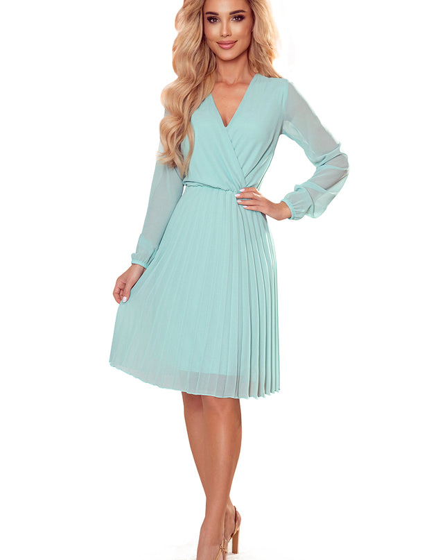 16643-6-313-12 ISABELLE Plisseekleid mit Ausschnitt und Langarm - Minze-6