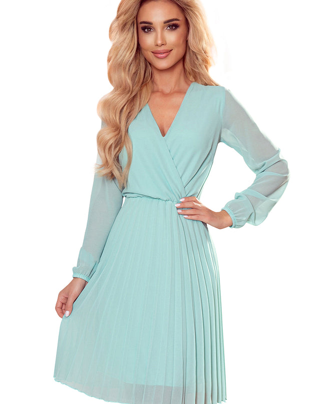 16643-7-313-12 ISABELLE Plisseekleid mit Ausschnitt und Langarm - Minze-7