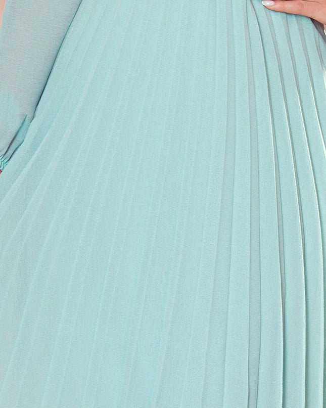 16643-5-313-12 ISABELLE Plisseekleid mit Ausschnitt und Langarm - Minze-5
