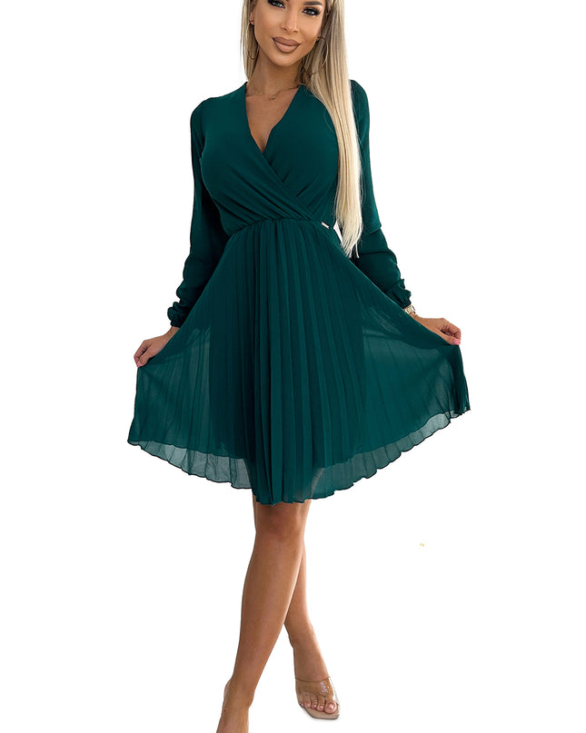 18681-6-313-14 ISABELLE Plissiertes Chiffonkleid mit Ausschnitt - grün-6
