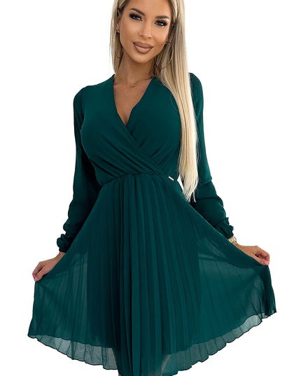 18681-7-313-14 ISABELLE Plissiertes Chiffonkleid mit Ausschnitt - grün-7