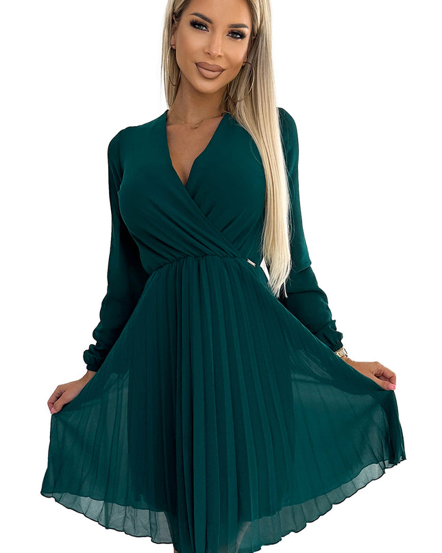 18681-7-313-14 ISABELLE Plissiertes Chiffonkleid mit Ausschnitt - grün-7
