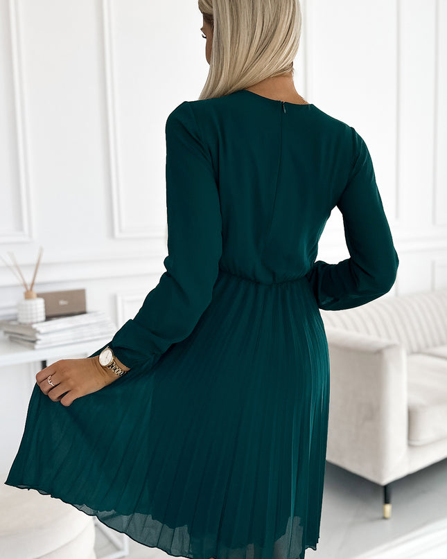 18681-3-313-14 ISABELLE Plissiertes Chiffonkleid mit Ausschnitt - grün-3