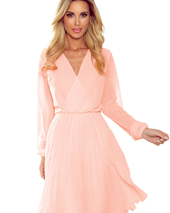 14324-8-313-2 ISABELLE Plisseekleid mit Ausschnitt und Langarm - Pfirsichfarbe-8