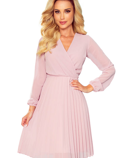 15157-7-313-4 ISABELLE Plisseekleid mit Ausschnitt und Langarm - puderrosa-7