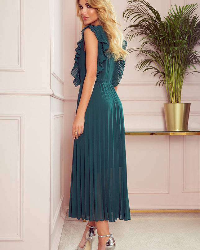 14366-2-315-1 EMILY Faltenkleid mit Rüschen und Ausschnitt - grün-2