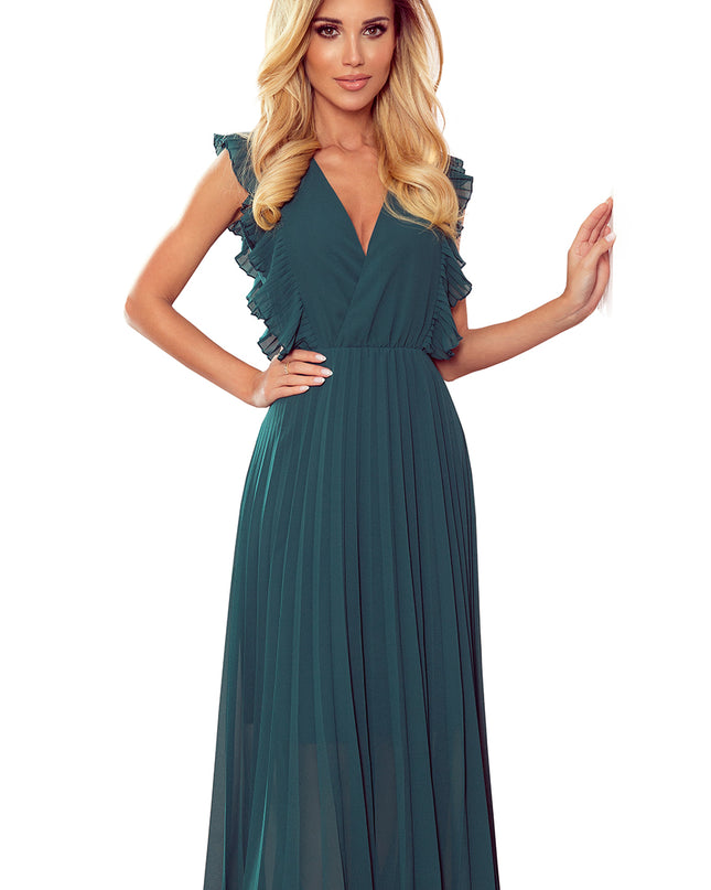 14366-7-315-1 EMILY Faltenkleid mit Rüschen und Ausschnitt - grün-7