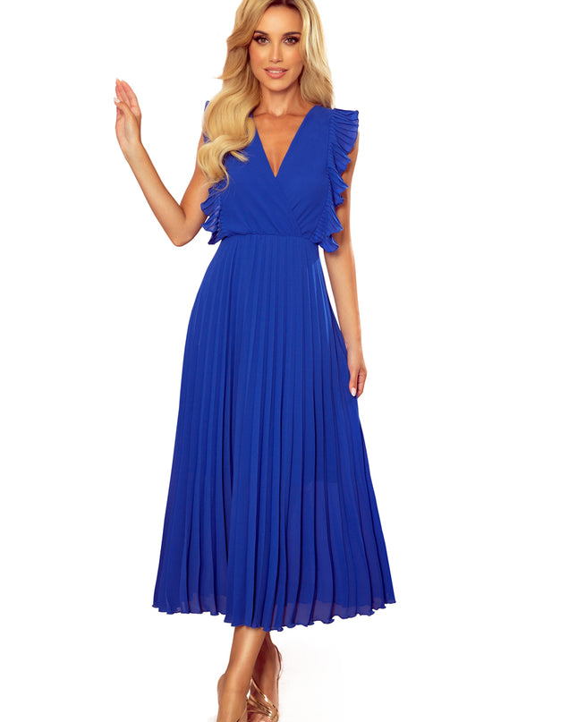 14737-6-315-2 EMILY Faltenkleid mit Rüschen und Ausschnitt - Blau-6