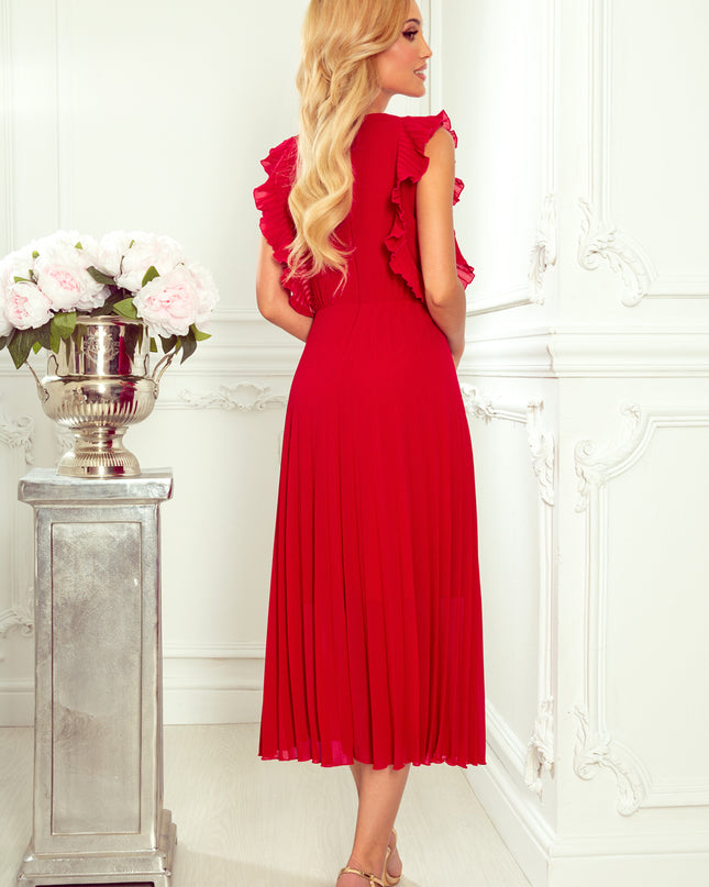 14715-2-315-3 EMILY Faltenkleid mit Rüschen und Ausschnitt - rot-2