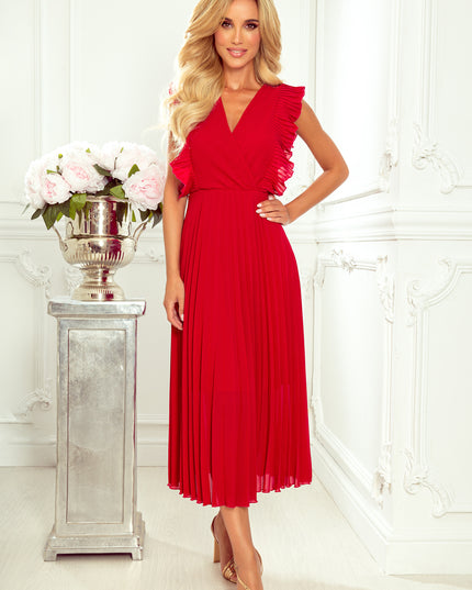 14715-3-315-3 EMILY Faltenkleid mit Rüschen und Ausschnitt - rot-3