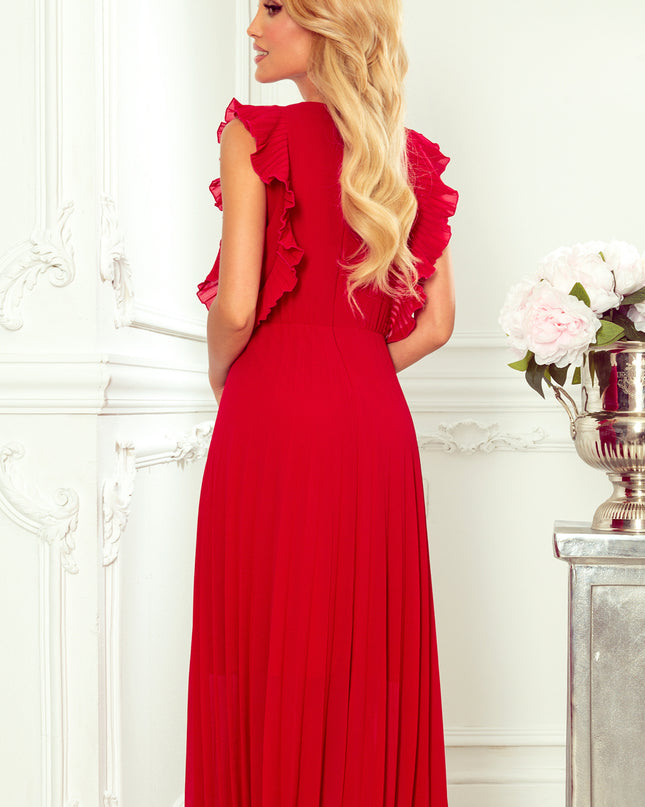 14715-4-315-3 EMILY Faltenkleid mit Rüschen und Ausschnitt - rot-4