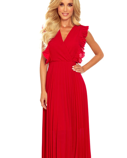 14715-7-315-3 EMILY Faltenkleid mit Rüschen und Ausschnitt - rot-7