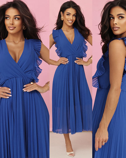 20579-15-EMILY Plisseekleid mit Rüschen und Ausschnitt - Kornblumenblau-15