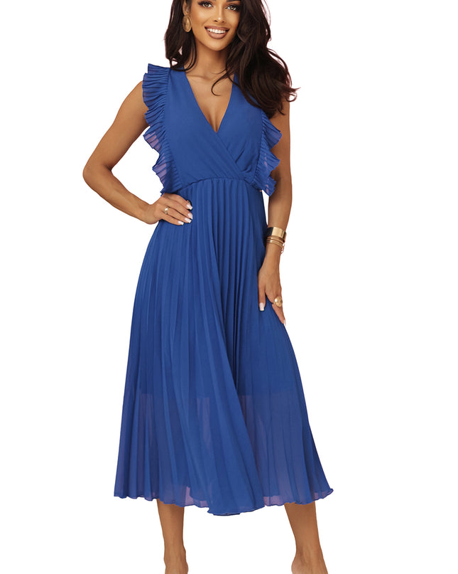20579-14-EMILY Plisseekleid mit Rüschen und Ausschnitt - Kornblumenblau-14