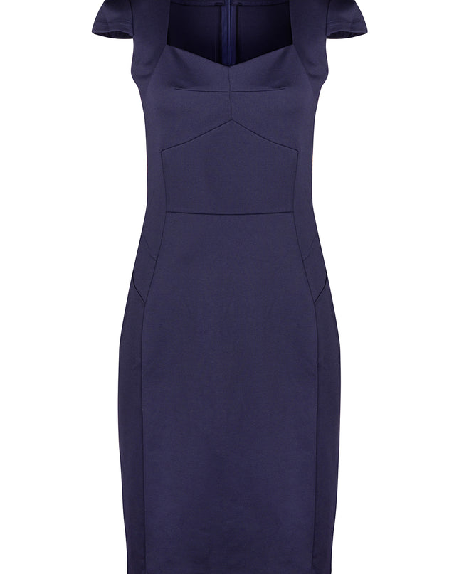 18371-8-318-5 Elegantes Midikleid mit schönem Ausschnitt – Marineblau-8