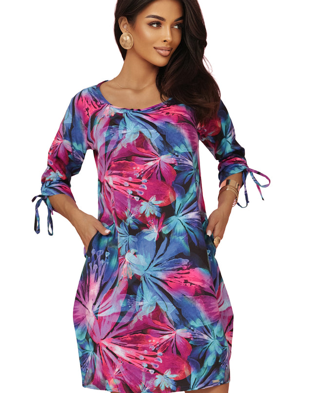 20601-11-Bequemes Oversize-Kleid mit Bindebändern an den Ärmeln – bunte Blumen-11