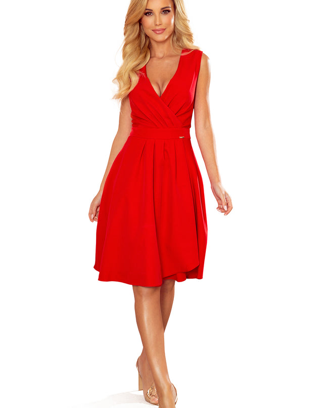 15253-6-338-1 ELLENA elegantes Kleid mit Ausschnitt und Falten - rot-6