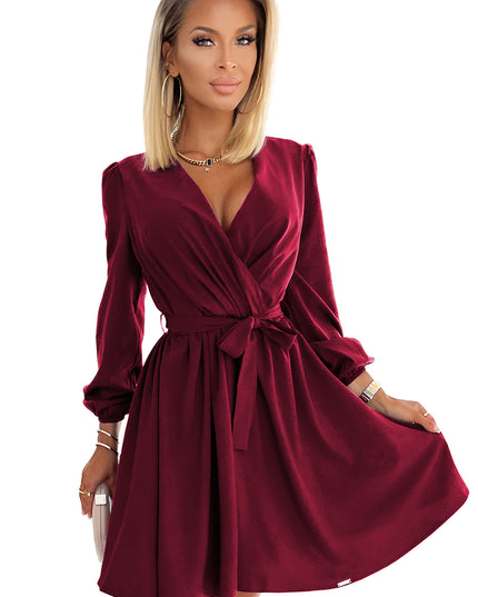 16978-6-339-3 BINDY Feminines Kleid mit Ausschnitt - weinrote Farbe-6