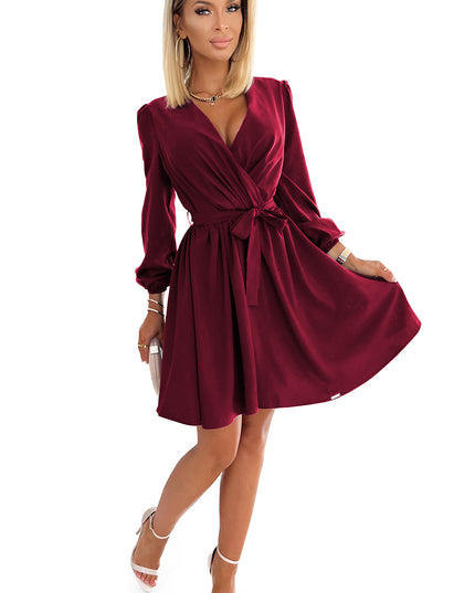 16978-7-339-3 BINDY Feminines Kleid mit Ausschnitt - weinrote Farbe-7