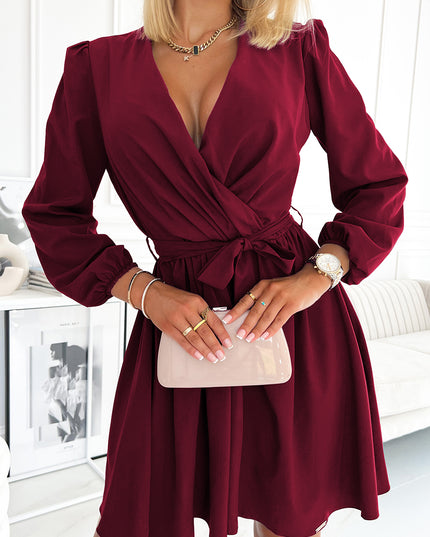 16978-3-339-3 BINDY Feminines Kleid mit Ausschnitt - weinrote Farbe-3