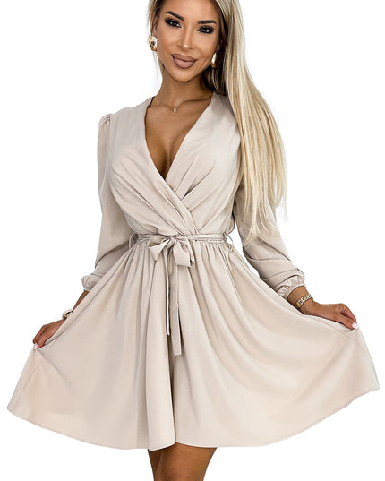 18850-7-339-4 BINDY Feminines Kleid mit Ausschnitt und Gürtel - Beige-7