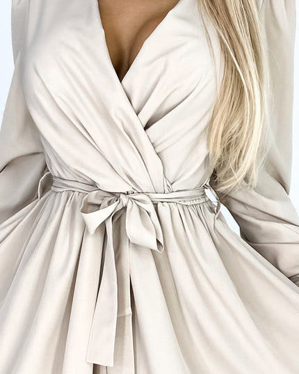 18850-5-339-4 BINDY Feminines Kleid mit Ausschnitt und Gürtel - Beige-5