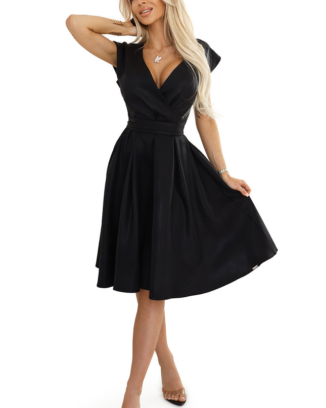 19852-8-SCARLETT ausgestelltes Kleid mit Umschlagausschnitt - schwarz mit Glitzer-8
