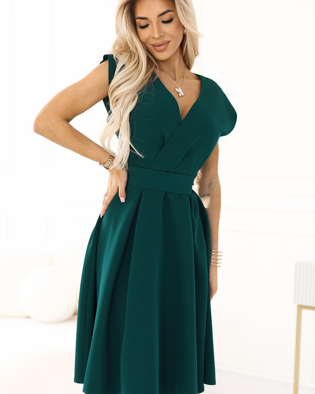 19863-4-SCARLETT - ausgestelltes Kleid mit Umschlagausschnitt - Grün-4