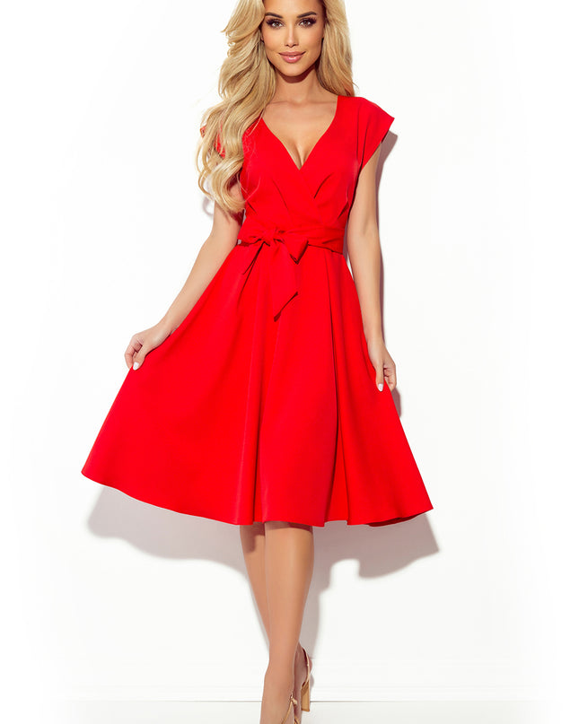 16447-3-348-4 SCARLETT - ausgestelltes Kleid mit Umschlagausschnitt - Rot-3