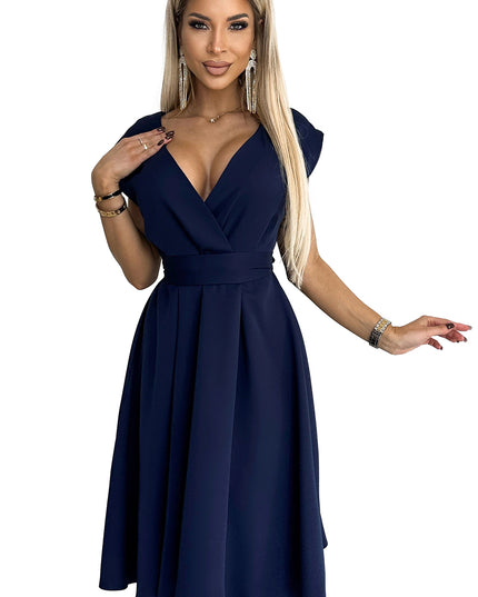 18743-7-348-6 SCARLETT - ausgestelltes Kleid mit Umschlagausschnitt - Dunkelblau-7