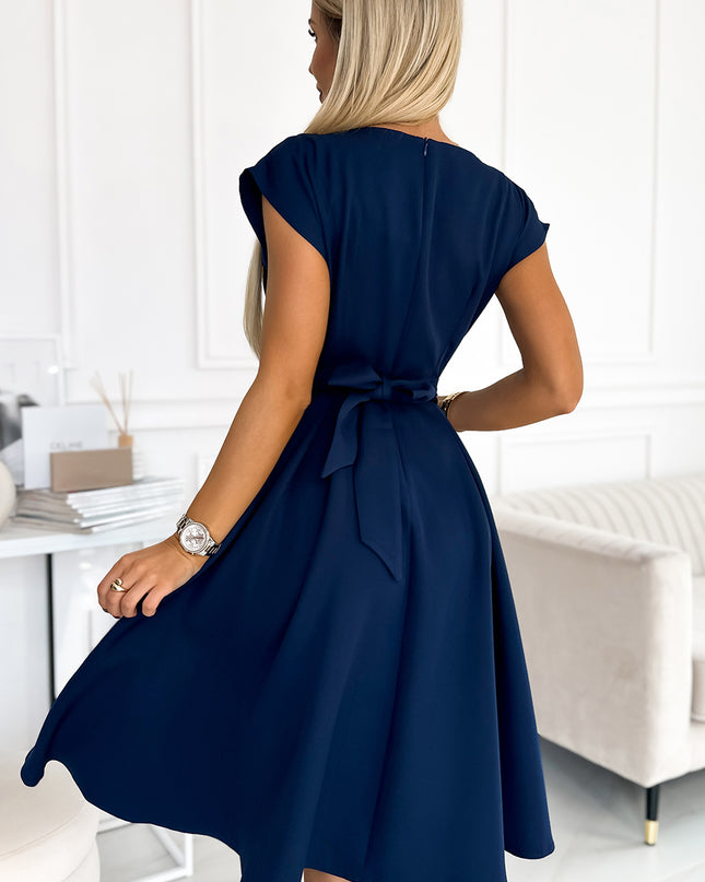 18743-3-348-6 SCARLETT - ausgestelltes Kleid mit Umschlagausschnitt - Dunkelblau-3