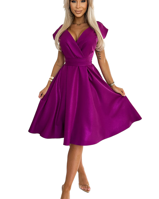 19255-6-348-8 SCARLETT ausgestelltes Kleid mit Umschlagausschnitt - Fuchsia mit Glitzer-6