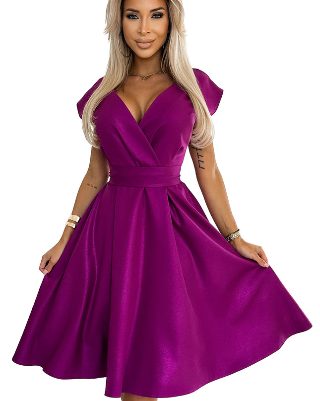 19255-7-348-8 SCARLETT ausgestelltes Kleid mit Umschlagausschnitt - Fuchsia mit Glitzer-7