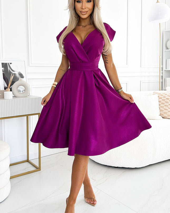 19255-4-348-8 SCARLETT ausgestelltes Kleid mit Umschlagausschnitt - Fuchsia mit Glitzer-4