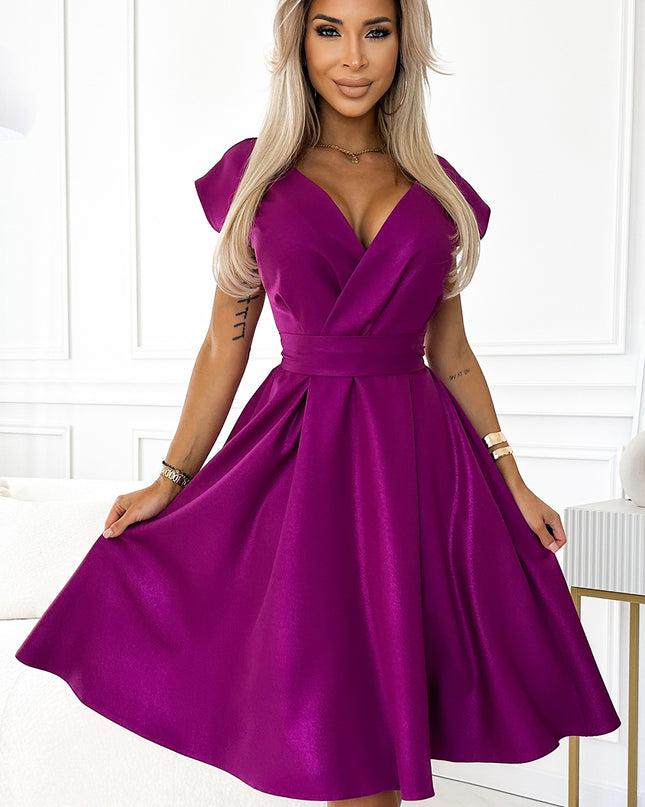 19255-1-348-8 SCARLETT ausgestelltes Kleid mit Umschlagausschnitt - Fuchsia mit Glitzer-1