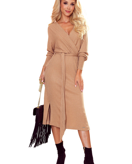 15829-6-356-1 Pulloverkleid mit Umschlag und Einfassung - beige Streifen-6
