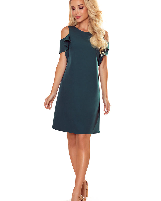 16053-6-359-2 Ein trapezförmiges Kleid mit Rüschen an den Schultern - grün-6