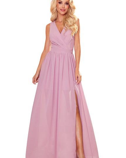 16048-6-362-3 JUSTINE Langes Kleid mit Ausschnitt und Krawatte - schmutziges rosa-6